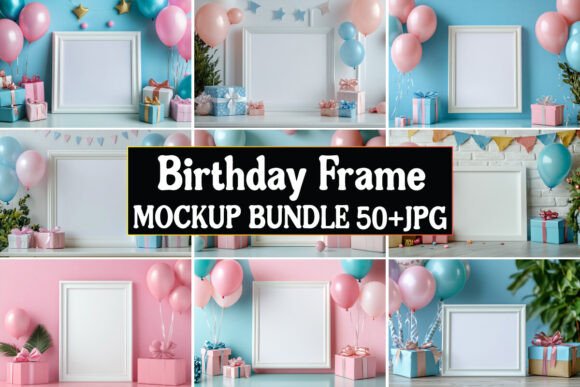 Birthday Frame Mockup Bundle 02 for Graphics and Product Mockups