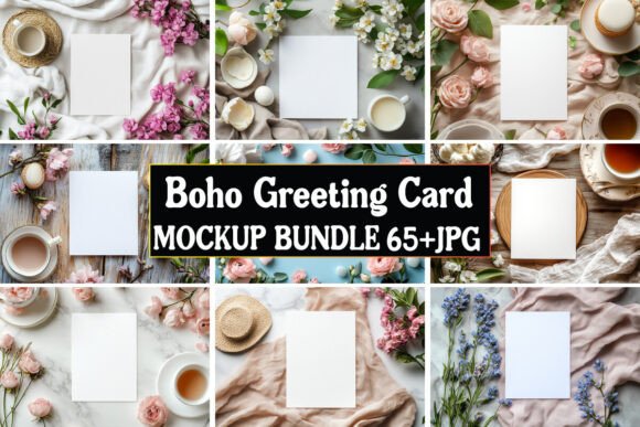 Boho Greeting Card Mockup Bundle 01 for Product Mockups and Graphics