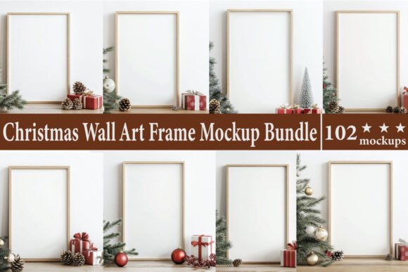 Christmas Wall Art Frame Mockup Bundle for Graphics and Product Mockups