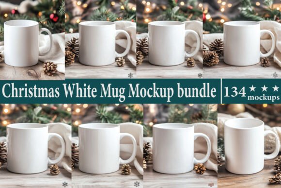 Christmas White Mug Mockup Bundle for Product Mockups and Graphics