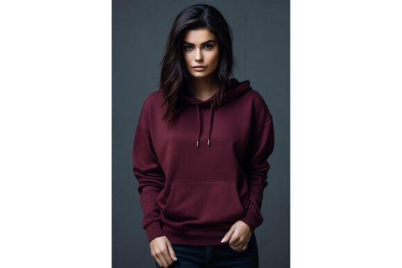 Female Wearing Maroon Hoodie Mockup for Product Mockups and Graphics