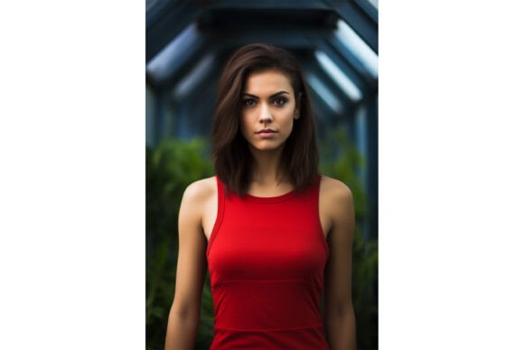 Female Wearing Red Tank Top Mockup for Graphics and Product Mockups