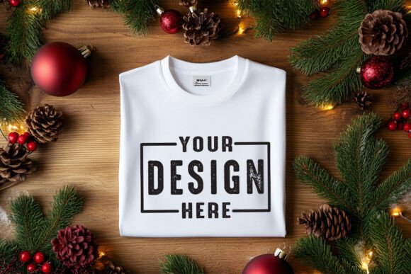 Folded Gildan Christmas Mockup for Graphics and Product Mockups