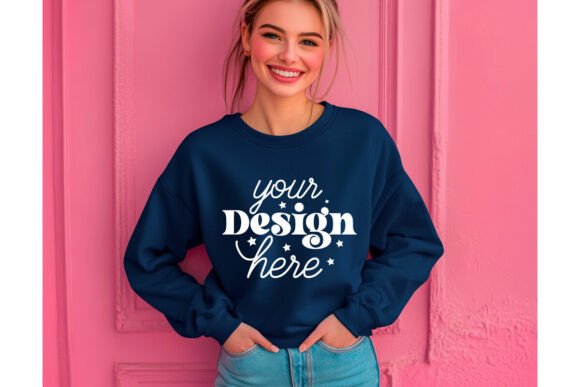 Gildan 18000 Indigo Blue Mockup 15 for Product Mockups and Graphics