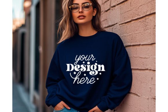 Gildan 18000 Indigo Blue Mockup 2 for Product Mockups and Graphics