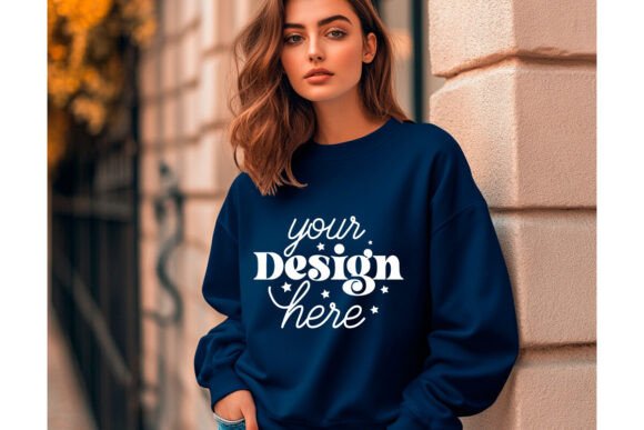 Gildan 18000 Indigo Blue Mockup 3 for Product Mockups and Graphics