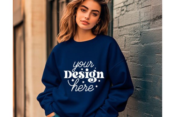 Gildan 18000 Indigo Blue Mockup 7 for Product Mockups and Graphics
