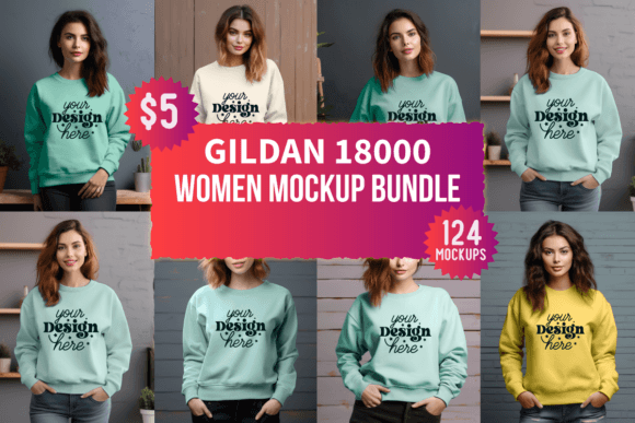Gildan 18000 Women Mockup Bundle for Product Mockups and Graphics