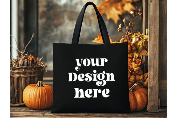 Halloween Black Tote Bag Mockup 10 for Graphics and Product Mockups