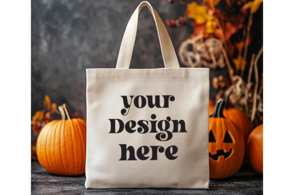 Halloween Natural Tote Bag Mockup 19 for Graphics and Product Mockups