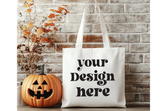 Halloween Natural Tote Bag Mockup 21 - Product Mockups for Graphics