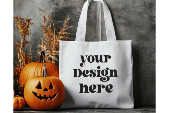 Halloween White Tote Bag Mockup 2 - Product Mockups for Graphics