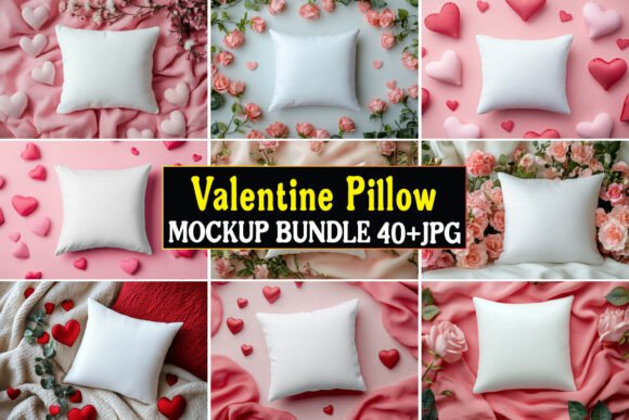 Valentine Pillow Mockup Bundle 01 for Graphics and Product Mockups